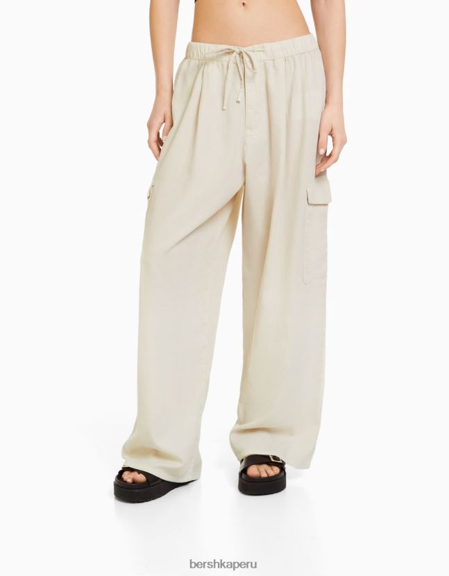 crema Bershka mujer vaqueros cargo con corte globo ancho 806J6B1316