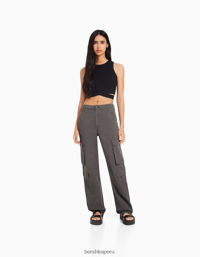 exclusivo Bershka mujer pantalones cargo de sarga ajustables con múltiples bolsillos 806J6B1293