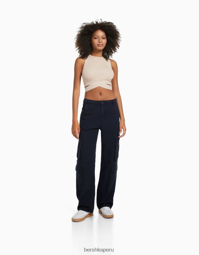 exclusivo Bershka mujer pantalones cargo de sarga ajustables con múltiples bolsillos 806J6B1323