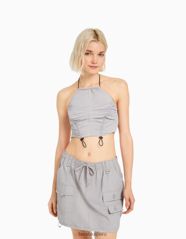 gris Bershka mujer minifalda cargo de nailon con múltiples bolsillos 806J6B1401