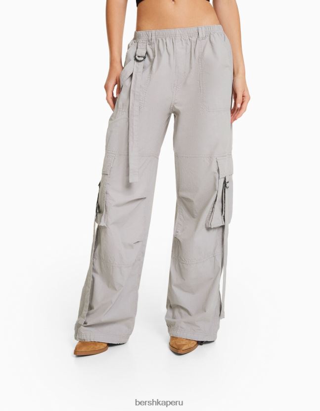 gris Bershka mujer pantalones cargo de pulpo de sarga 806J6B1330