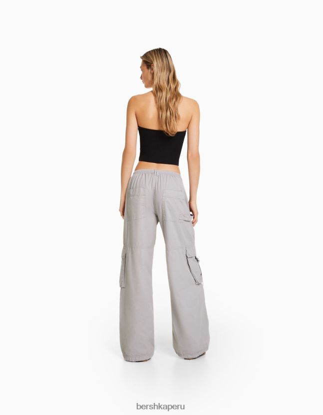 gris Bershka mujer pantalones cargo de pulpo de sarga 806J6B1330