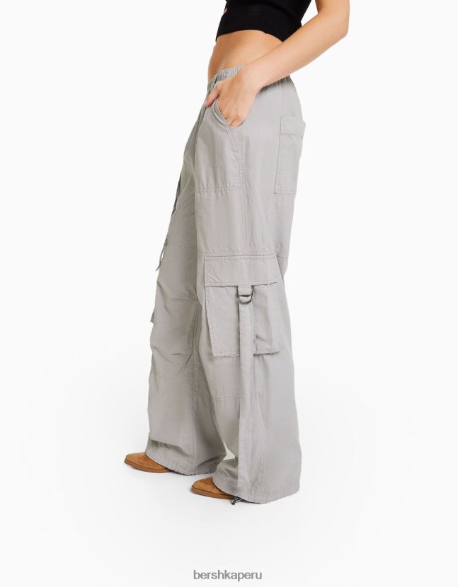 gris Bershka mujer pantalones cargo de pulpo de sarga 806J6B1330