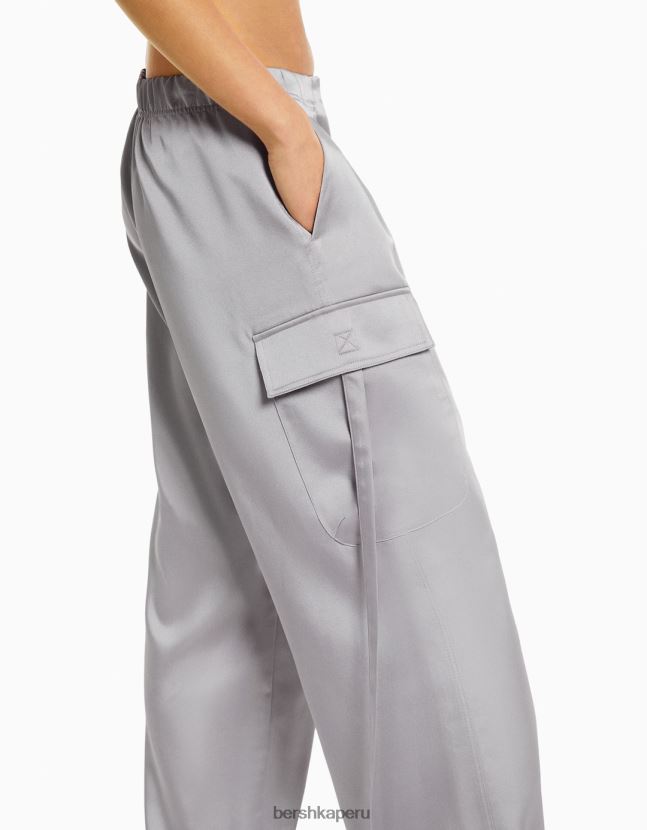gris Bershka mujer pantalones cargo de raso con bajos ajustables 806J6B1357