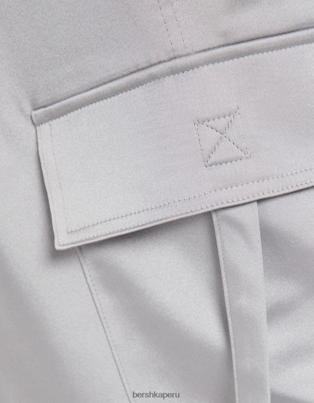 gris Bershka mujer pantalones cargo de raso con bajos ajustables 806J6B1357