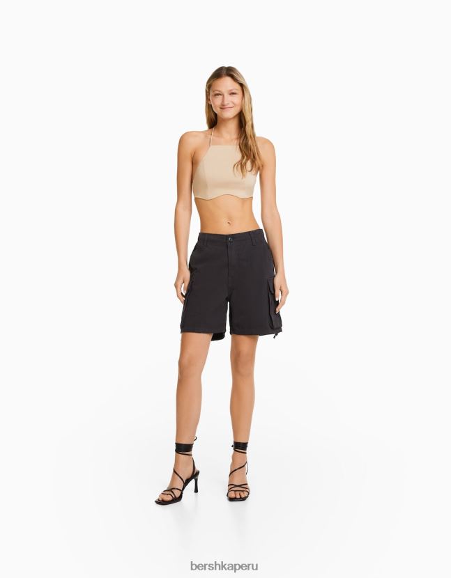 gris oscuro Bershka mujer bermudas cargo de algodón con tirantes 806J6B1296