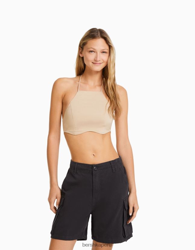 gris oscuro Bershka mujer bermudas cargo de algodón con tirantes 806J6B1296
