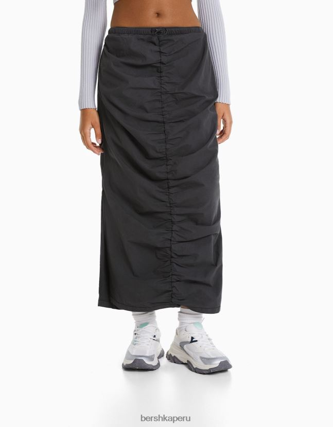 gris oscuro Bershka mujer falda vaquera larga con frente fruncido 806J6B1377