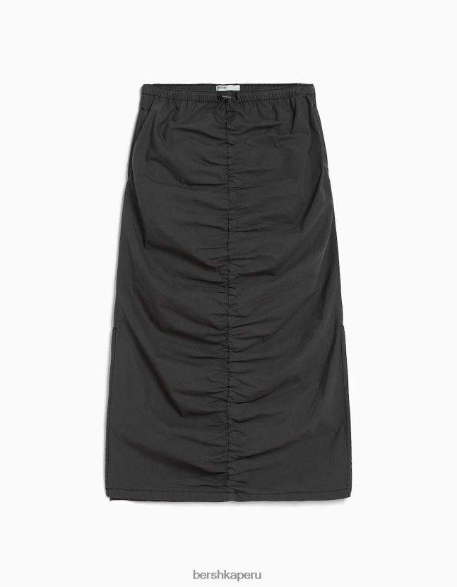 gris oscuro Bershka mujer falda vaquera larga con frente fruncido 806J6B1377