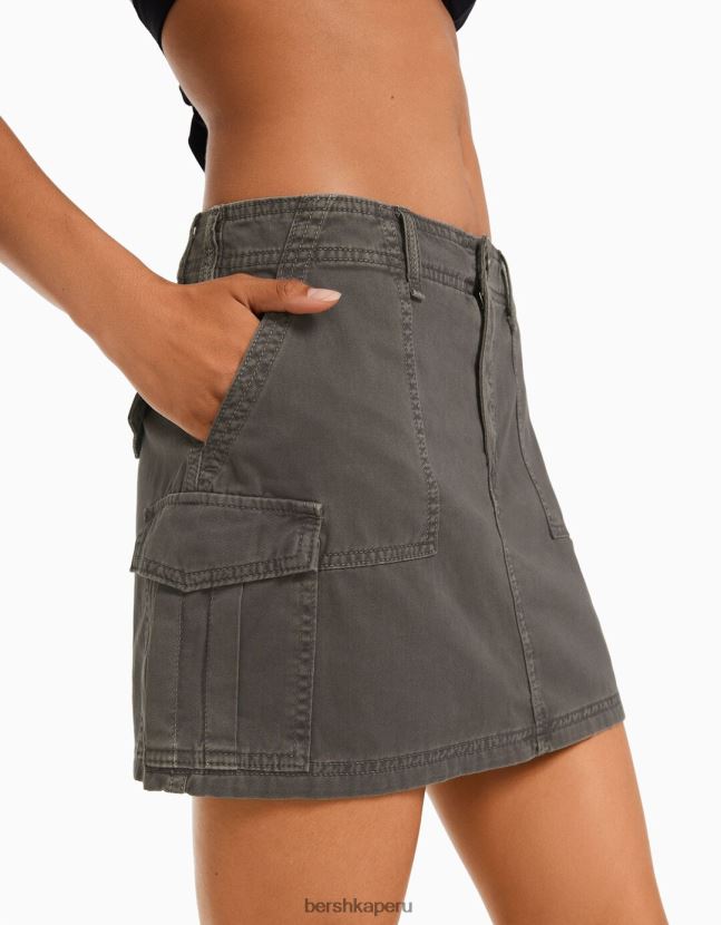 gris oscuro Bershka mujer minifalda cargo de algodón 806J6B1369