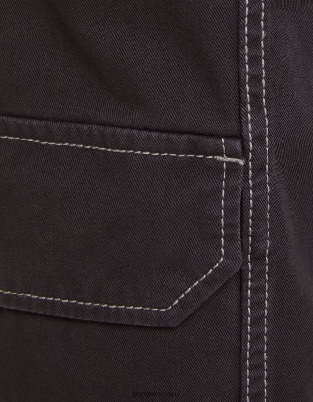 gris oscuro Bershka mujer pantalones cargo de algodón de tiro bajo con hilo en contraste 806J6B1362