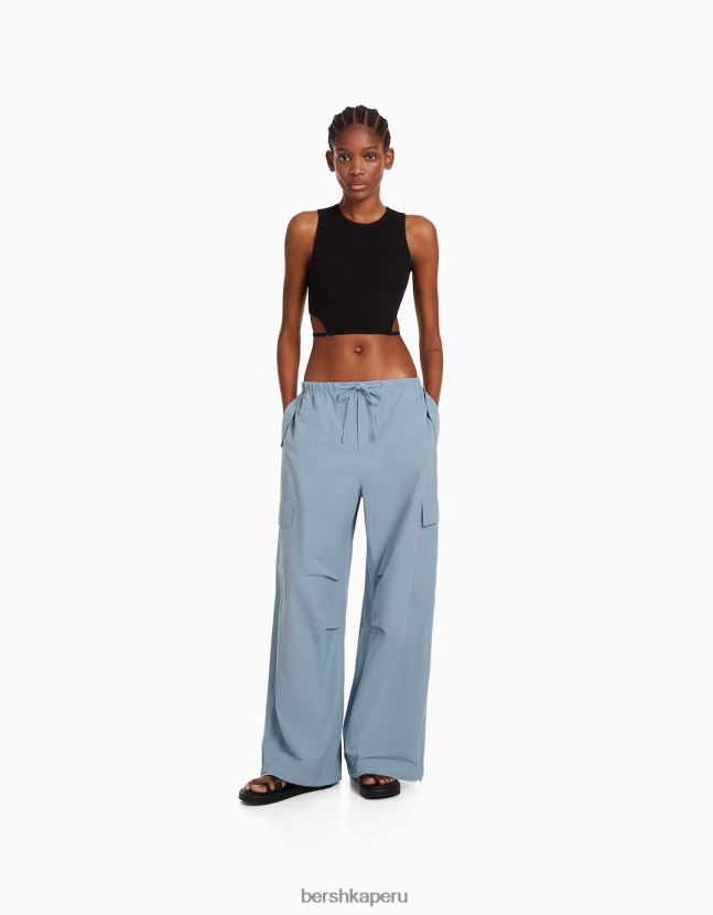 lavado azul Bershka mujer pantalones de chándal tipo paracaídas de nailon sintético 806J6B1327