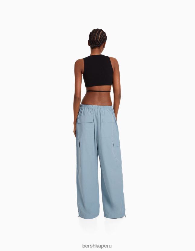 lavado azul Bershka mujer pantalones de chándal tipo paracaídas de nailon sintético 806J6B1327