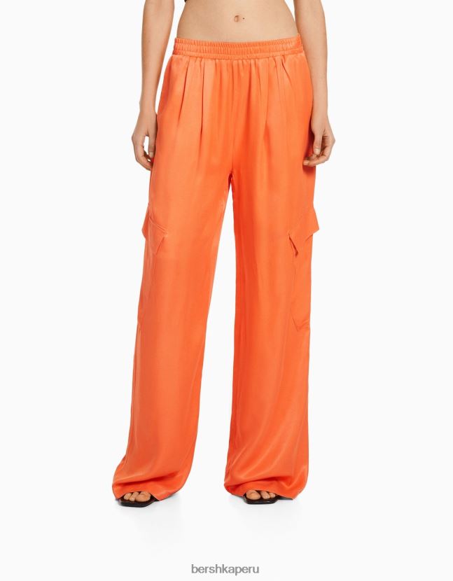 naranja Bershka mujer pantalones anchos de raso con bolsillo 806J6B1326