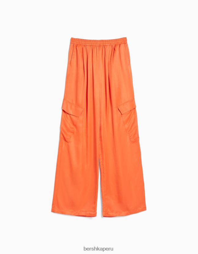 naranja Bershka mujer pantalones anchos de raso con bolsillo 806J6B1326