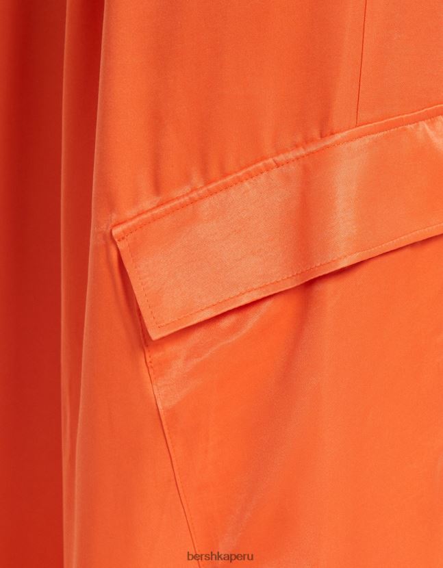 naranja Bershka mujer pantalones anchos de raso con bolsillo 806J6B1326