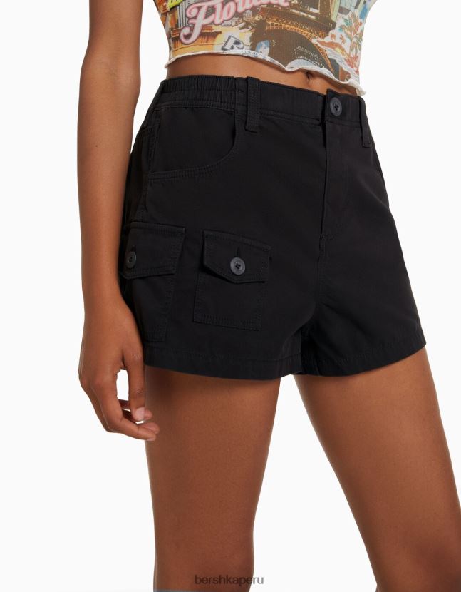 negro Bershka mujer bermudas multi cargo de algodón 806J6B1380