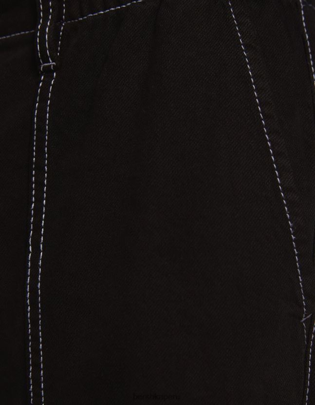 negro Bershka mujer jeans cargo con pernera ancha y múltiples bolsillos 806J6B1303