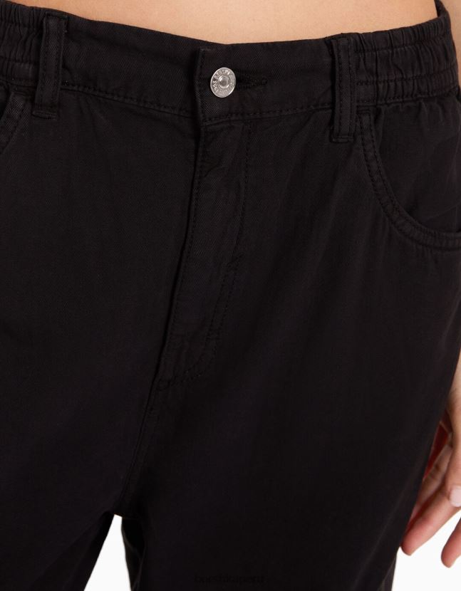 negro Bershka mujer joggers de algodón con cintura fruncida y bolsillos 806J6B1346