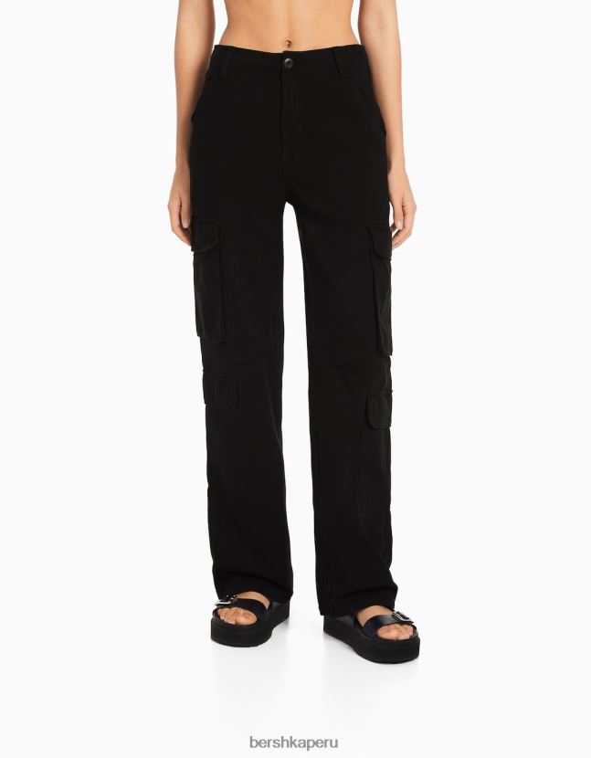 negro Bershka mujer pantalones cargo de sarga ajustables con múltiples bolsillos 806J6B1294
