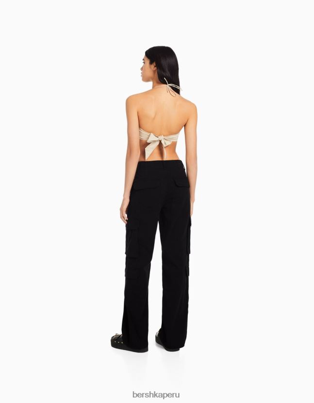 negro Bershka mujer pantalones cargo de sarga ajustables con múltiples bolsillos 806J6B1294