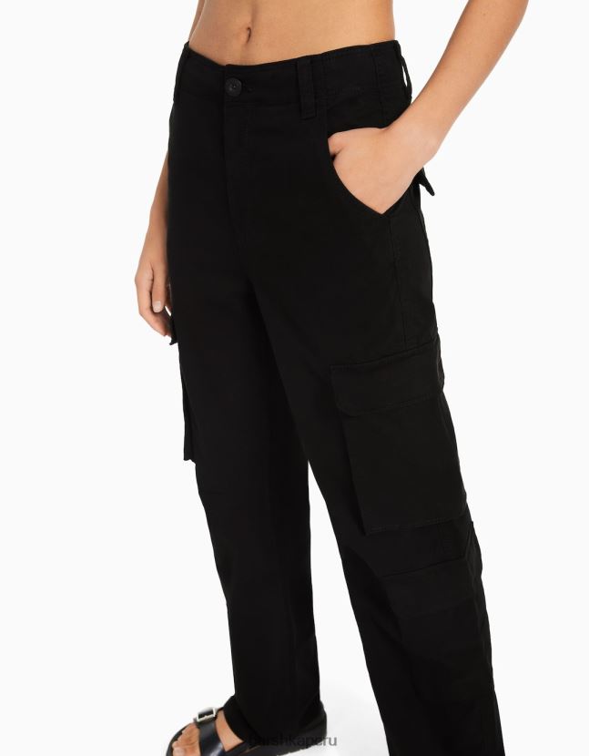 negro Bershka mujer pantalones cargo de sarga ajustables con múltiples bolsillos 806J6B1294