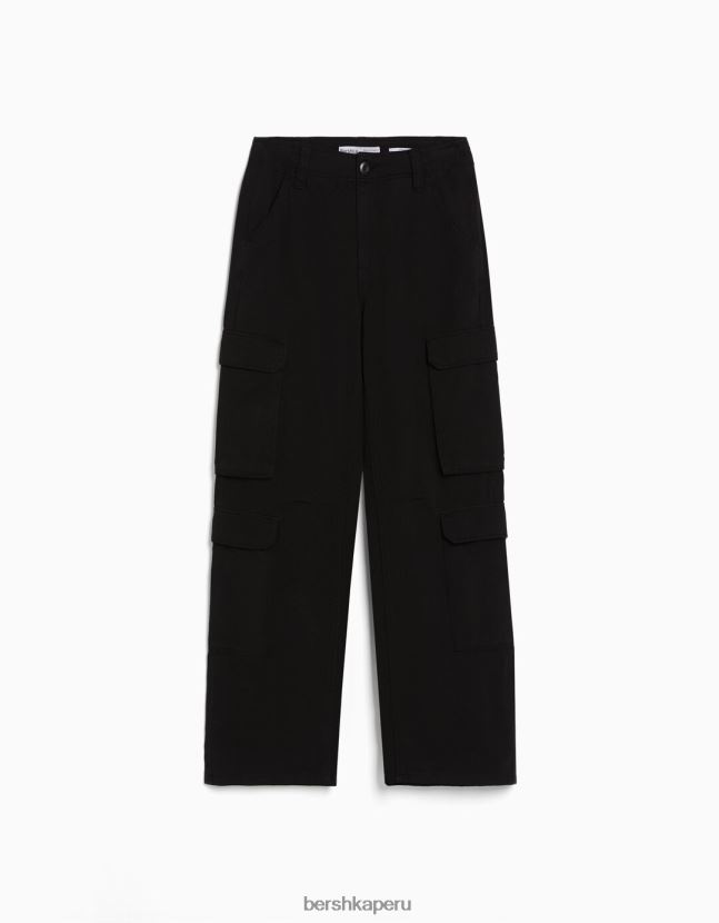 negro Bershka mujer pantalones cargo de sarga ajustables con múltiples bolsillos 806J6B1294
