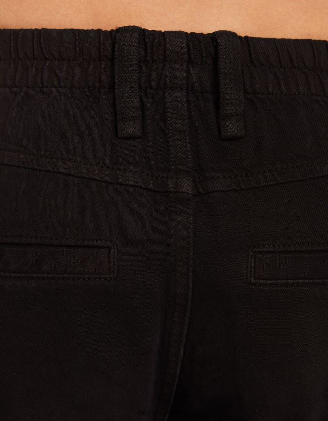 negro Bershka mujer pantalones cargo de sarga de corte recto con cinturilla elástica 806J6B1396