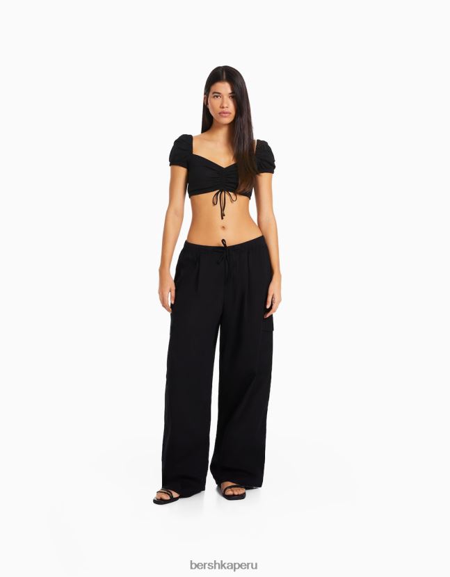 negro Bershka mujer vaqueros cargo con corte globo ancho 806J6B1338