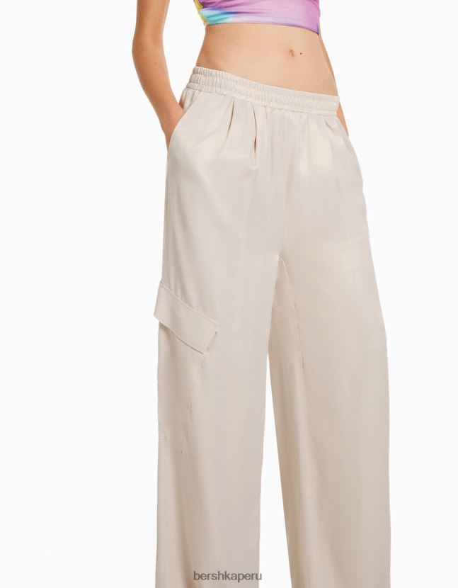 piedra Bershka mujer pantalones anchos de raso con bolsillo 806J6B1324
