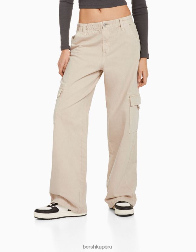piedra Bershka mujer pantalones cargo de sarga de corte recto con cinturilla elástica 806J6B1394