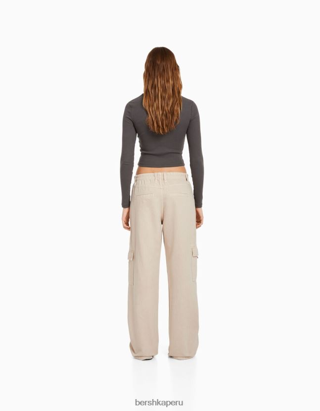 piedra Bershka mujer pantalones cargo de sarga de corte recto con cinturilla elástica 806J6B1394