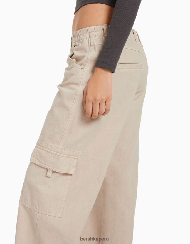 piedra Bershka mujer pantalones cargo de sarga de corte recto con cinturilla elástica 806J6B1394