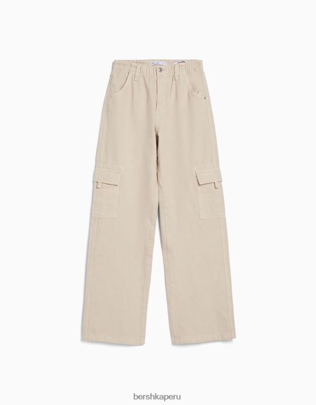 piedra Bershka mujer pantalones cargo de sarga de corte recto con cinturilla elástica 806J6B1394