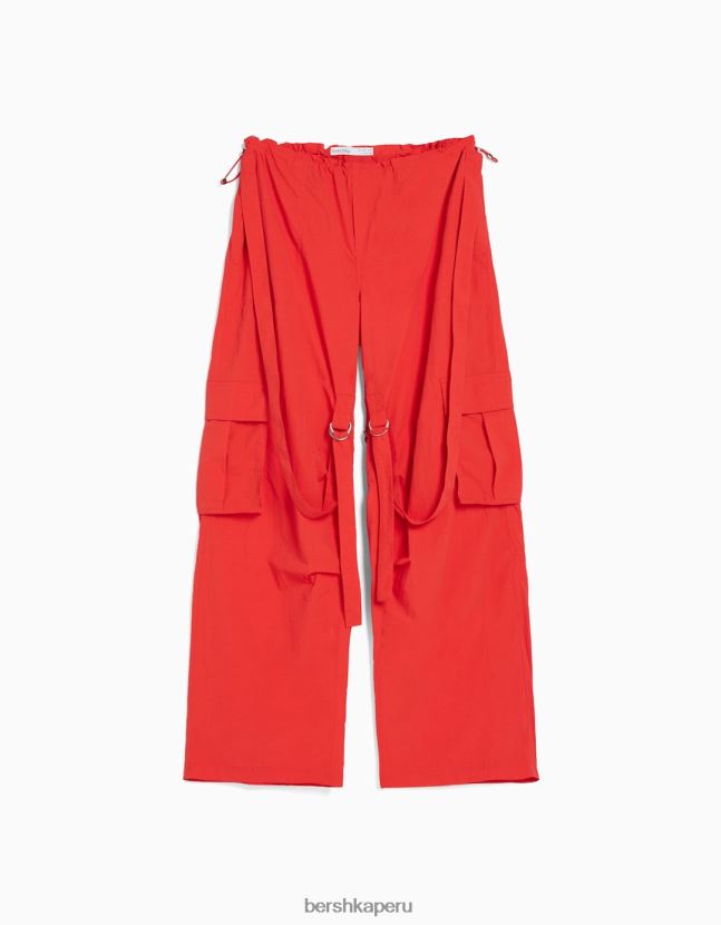 rojo Bershka mujer pantalones cargo de nailon con tiras 806J6B1311