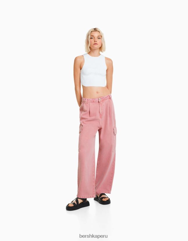 rosa Bershka mujer pantalones cargo con corte globo 806J6B1360
