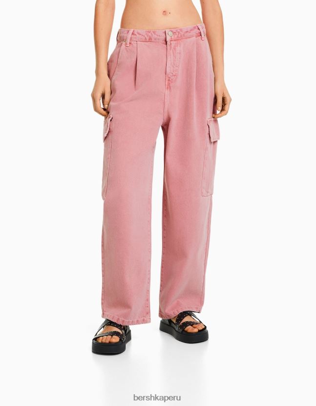 rosa Bershka mujer pantalones cargo con corte globo 806J6B1360