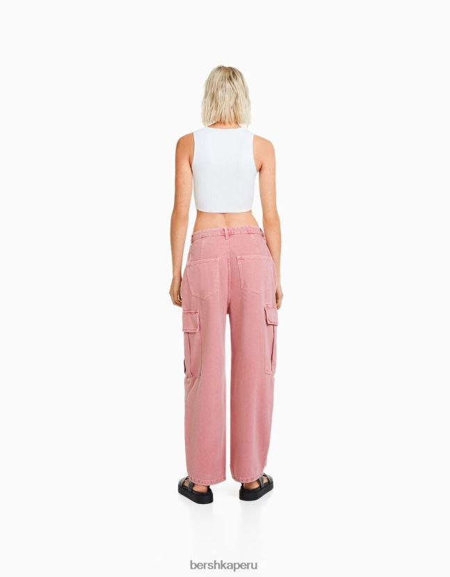 rosa Bershka mujer pantalones cargo con corte globo 806J6B1360