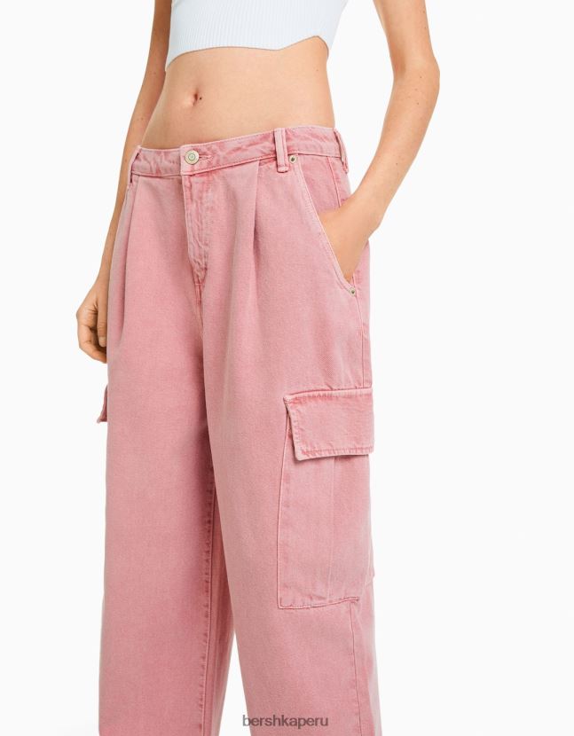 rosa Bershka mujer pantalones cargo con corte globo 806J6B1360