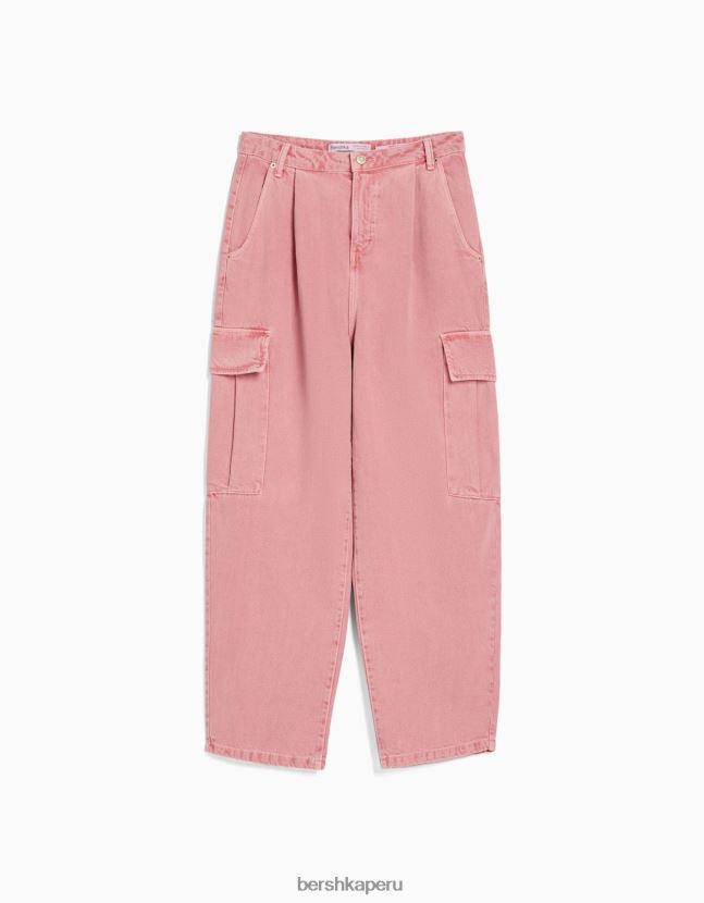 rosa Bershka mujer pantalones cargo con corte globo 806J6B1360