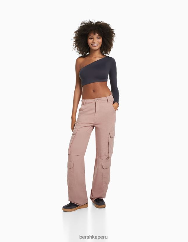 rosa Bershka mujer pantalones cargo de sarga ajustables con múltiples bolsillos 806J6B1321