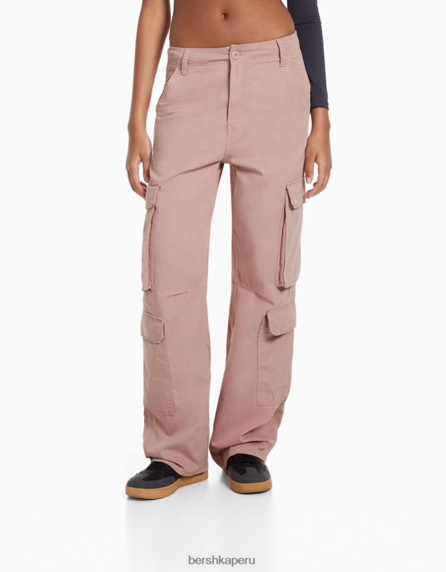 rosa Bershka mujer pantalones cargo de sarga ajustables con múltiples bolsillos 806J6B1321