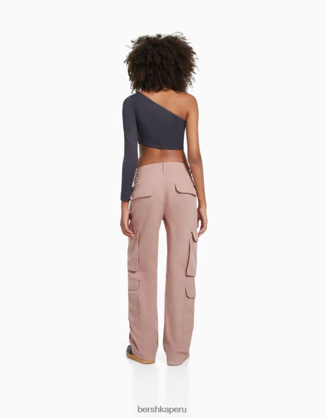 rosa Bershka mujer pantalones cargo de sarga ajustables con múltiples bolsillos 806J6B1321