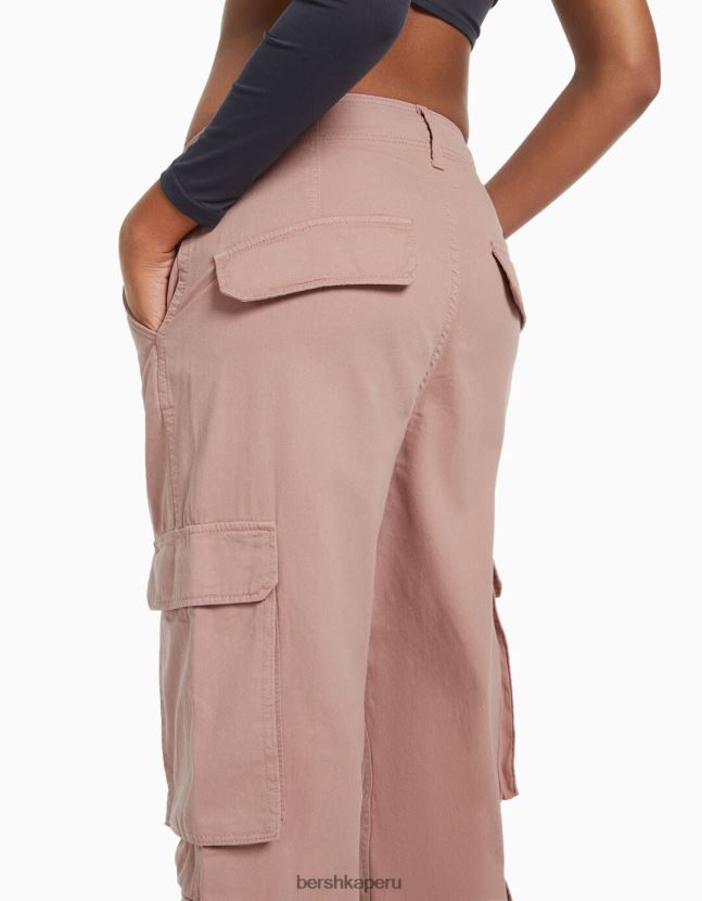 rosa Bershka mujer pantalones cargo de sarga ajustables con múltiples bolsillos 806J6B1321