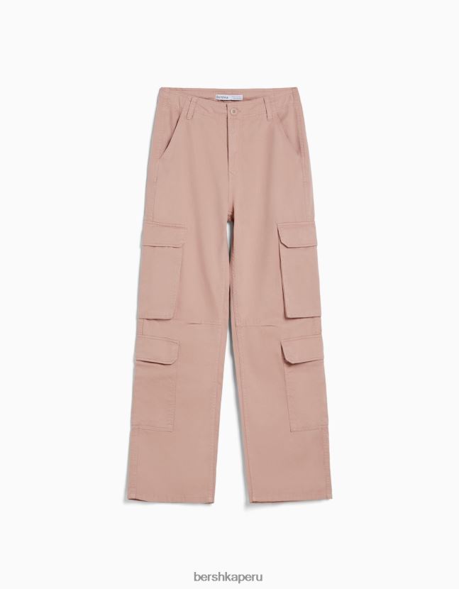 rosa Bershka mujer pantalones cargo de sarga ajustables con múltiples bolsillos 806J6B1321