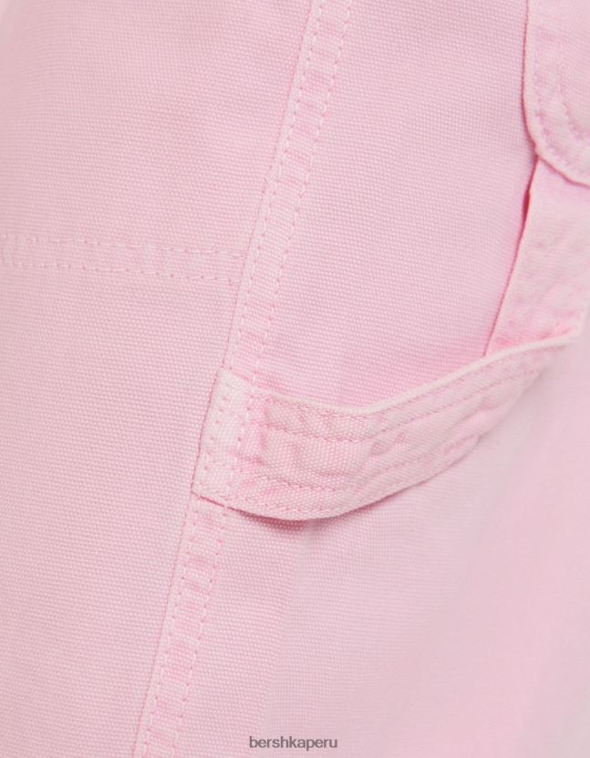 rosa Bershka mujer pantalones de carpintero holgados de lona 806J6B1319