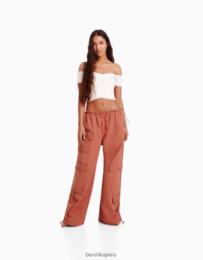 rosa Bershka mujer pantalones de paracaídas de carga 806J6B1301