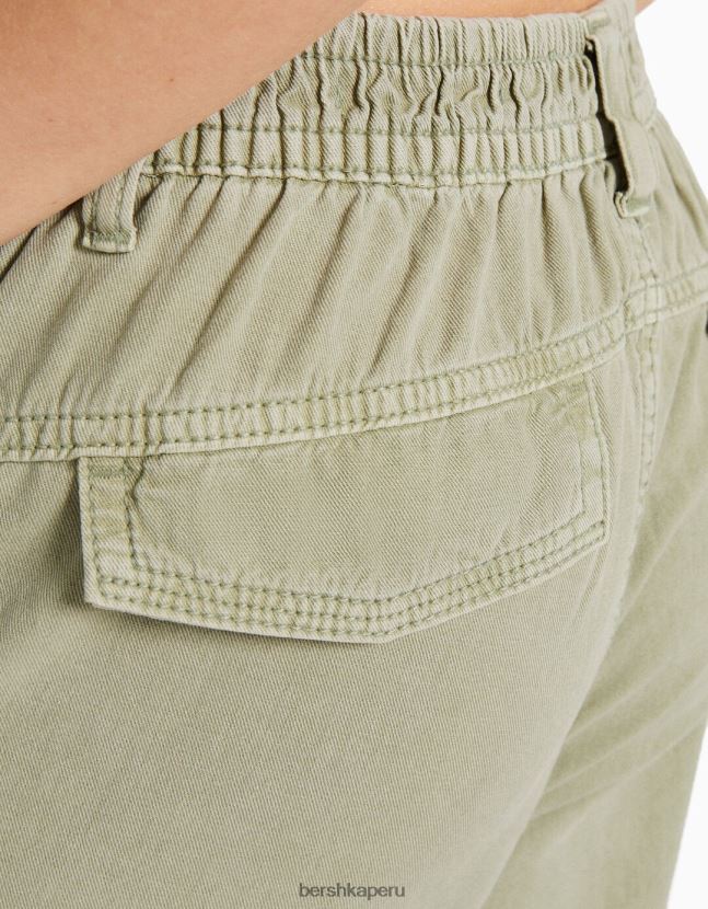 verde Bershka mujer joggers de algodón con cintura fruncida y bolsillos 806J6B1344