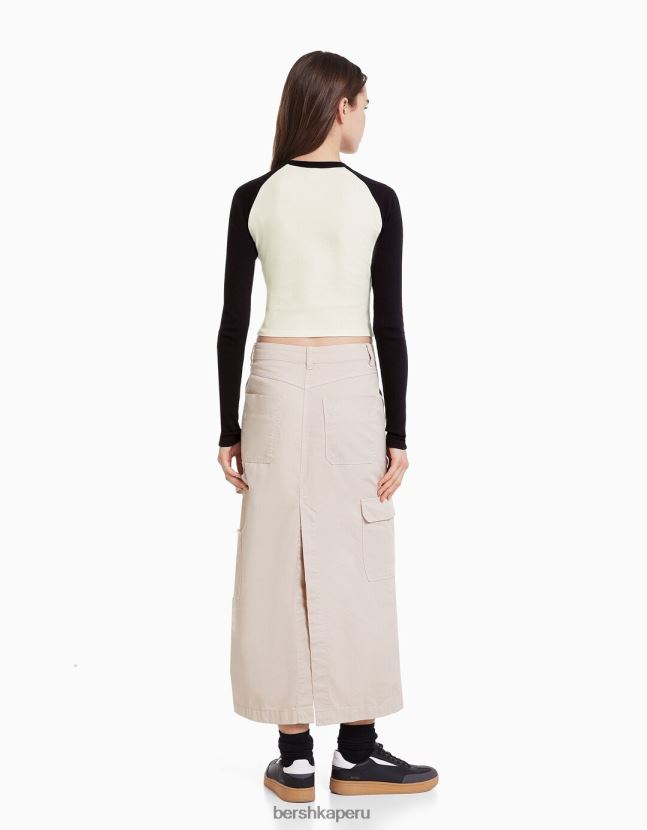 arena Bershka mujer falda larga de carpintero de algodón 806J6B4064