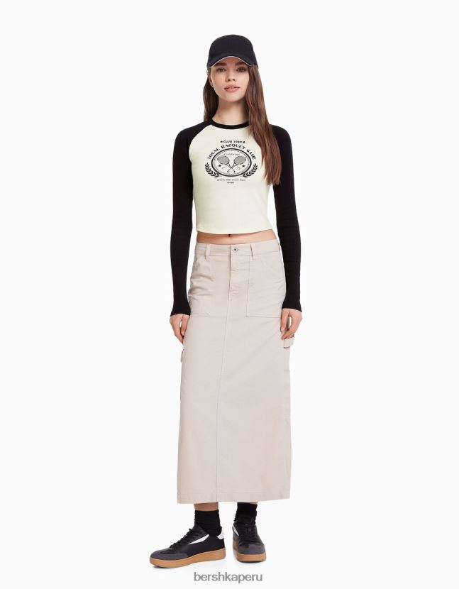 arena Bershka mujer falda larga de carpintero de algodón 806J6B4064